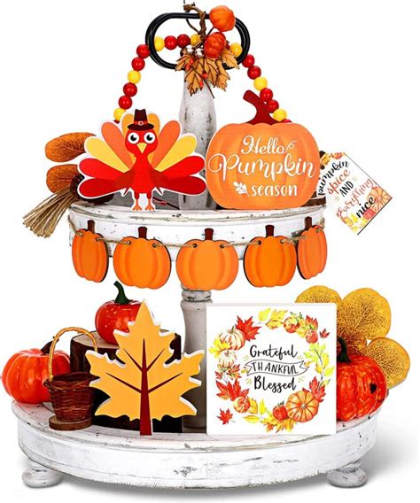 Fall Tiered Tray Decor Ideas Kiwi Plums