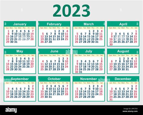 Modello Di Griglia Del Calendario Mensile Per 2023 Anno In Inglese La