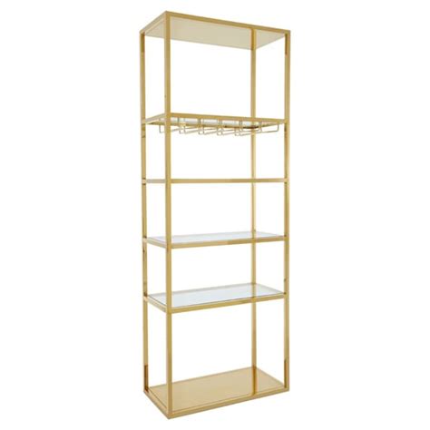 Markeb Glass Shelves Bar Shelving Unit With Gold Steel Frame Furniture In Fashion