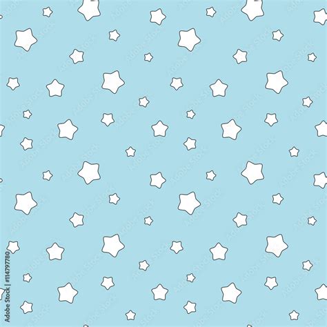 cute cartoon white stars on blue background seamless vector pattern ...