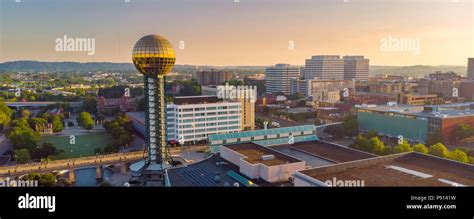 Golden Dome Of The Knoxville Sun Sphere With Downtown Stock Photo Alamy