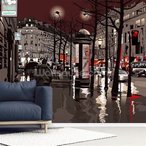 Paris In The Rain Wall Mural Wallsauce US