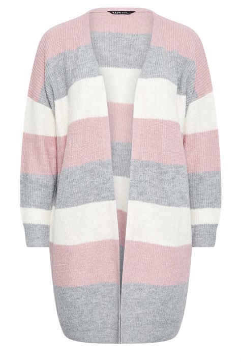 YOURS Plus Size Pink Grey Colour Block Soft Touch Cardigan Yours