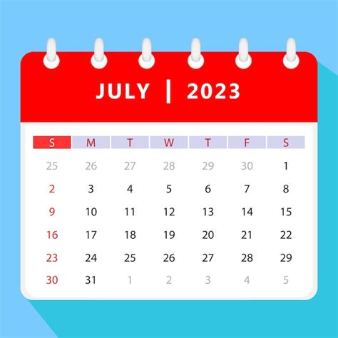 Plantilla de calendario de julio de 2023 diseño vectorial Vector