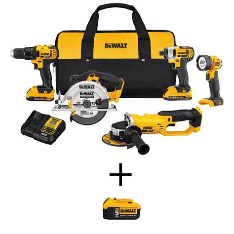 Dewalt 20 Volt Max Li Ion Cordless Combo Kit 5 Tool W 2 Batteries 2ah Charger Tool Bag 20 Volt