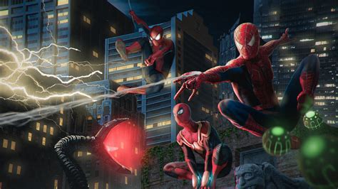 Multiple Spidermans Buildings Background HD Spider-Man No Way Home Wallpapers | HD Wallpapers ...