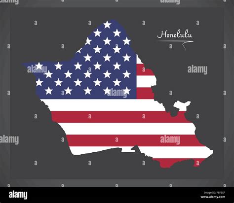 Honolulu Hawaii Map With American National Flag Illustration Stock