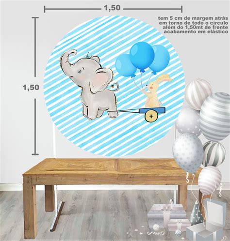 Painel de festa 3D sublimada Chá de Bebê Elefante 1 50x1 50