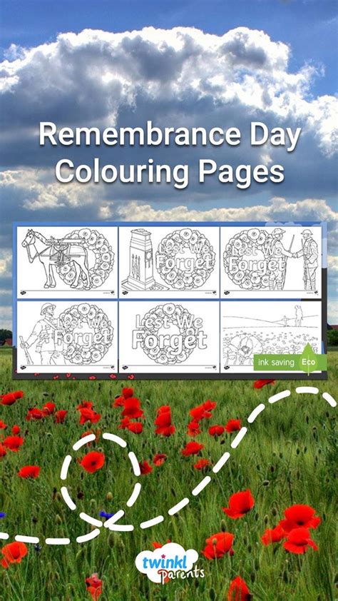 The Remembrance Day Coloring Page Is Shown With Red Poppies And Blue