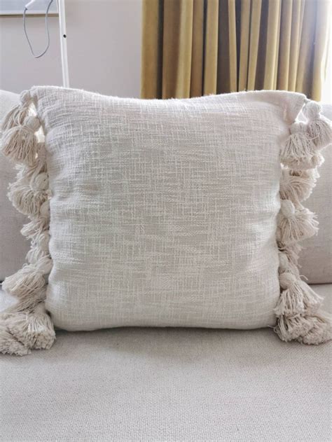 Handmade Natural Cushion Cover With Tassels Etsy Cream Cushion