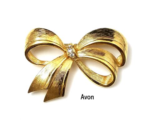 Avon Rhinestone Gold Tone Bow Brooch Pin Etsy