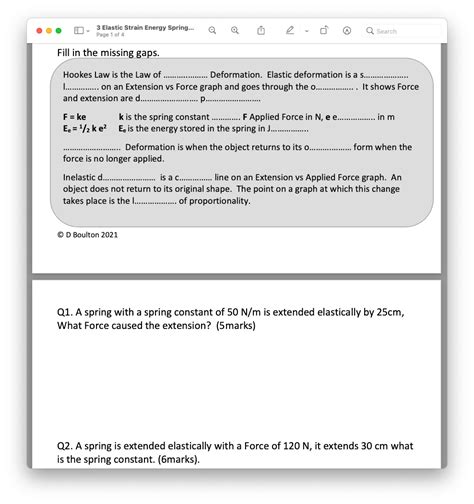 Gcse Igcse Elastic Strain Energy Hookes Law Teaching Resources