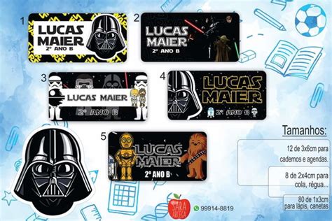 Etiquetas Escolares Em Vinil Adesivo Star Wars 5 Modelos Elo7