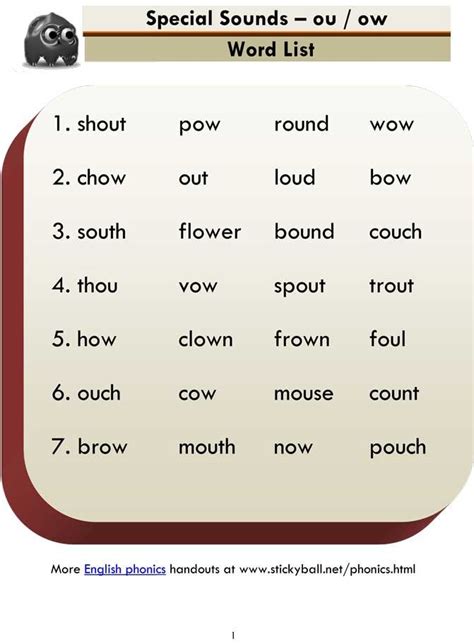 List Of Ou Ow Words