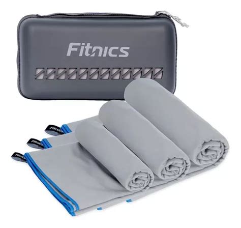 Toalla Microfibra Set Fitnics Secado Rapido Estuche Viaje Color Gris