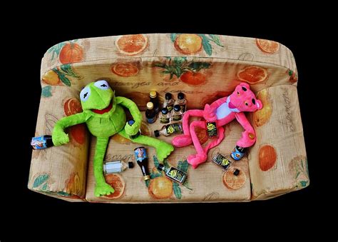 Hd Wallpaper Pink Panther And Kermit The Frog Plush Toys Sitting On Sofa The Pink Panther