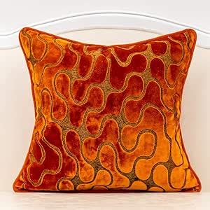 Amazon Yangest Burnt Orange Velvet Geometric Square Throw Pillow