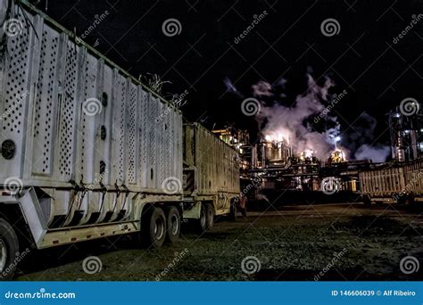 Ethanol Manufacturing Plant At Night Editorial Stock Image Image Of