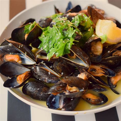 Homemade Steamed Mussels With Lemon Garlic Butter White Wine And Dijon Food