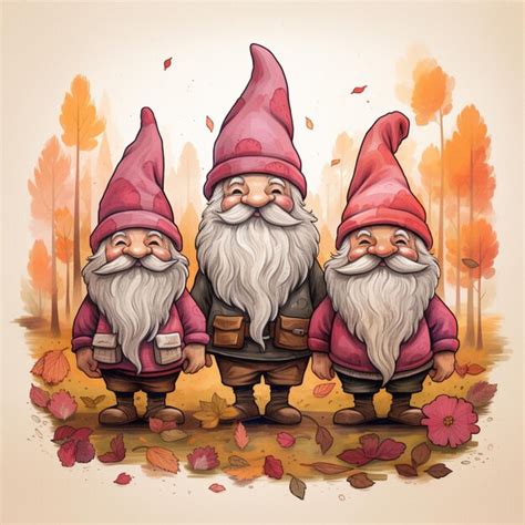 Premium Photo Three Gnomes With Red Hats And Pink Beards Are Standing