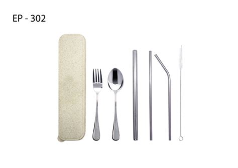 Eco Stainless Steel Cutlery With Straw Set Wheat Box Bloowin