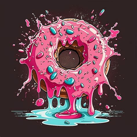 Premium AI Image Cartoon Donut With Pink Glaze