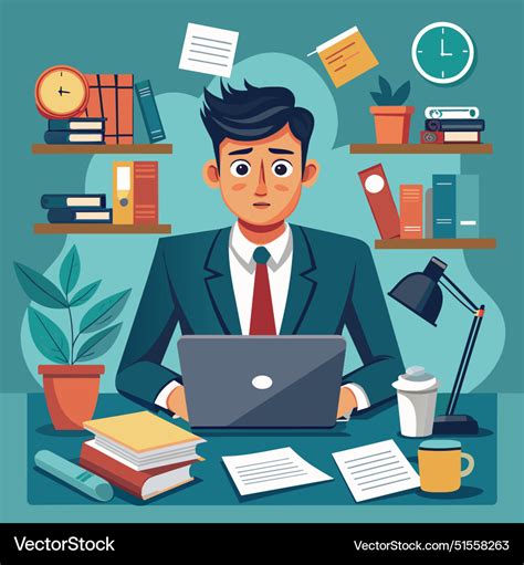 Workaholic Busy Businessman Multitasking Or Tired Vector Image