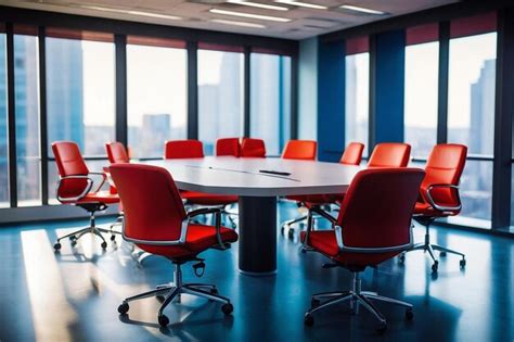 Office Room With A Conference Table And Chairs Premium Ai Generated Image
