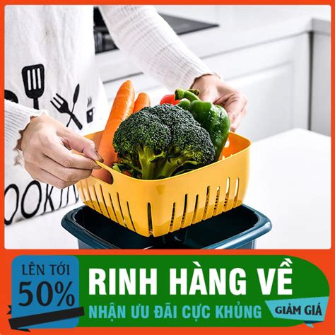 Hộp đựng Thực Phẩm Có Rổ Nhựa Và Nắp đậy đa Năng Khay Chậu Vuông 2 Lớp