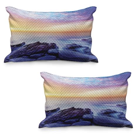 Beach Quilted Pillowcover Set Of 2 Dream Sky With Rainbow Colors In