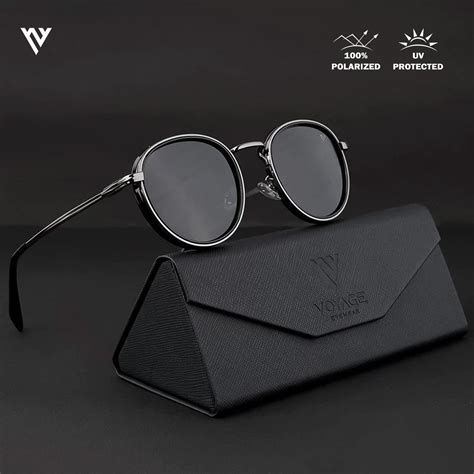 Voyage Exclusive Black And Grey Polarized Round Sunglasses For Men And W