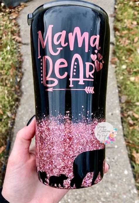 Mama Bear Tumbler Rose Gold Glitter Tumbler Glitter Tumblers Epoxy