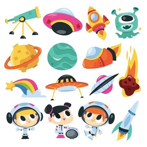 Super Lindo Juego De Aventura Espacial De Dibujos Animados Vector Premium