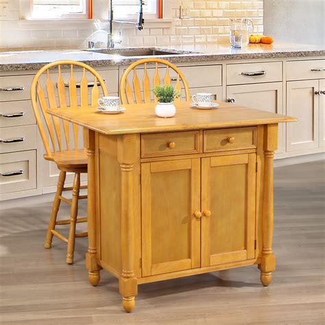 Drop Leaf Kitchen Island Light Oak Finish Sunset Trading