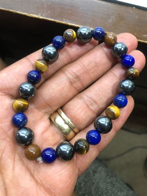 Pyrite Fools Gold Tigers Eye Lapis Lazuli Stretchy Bracelet By