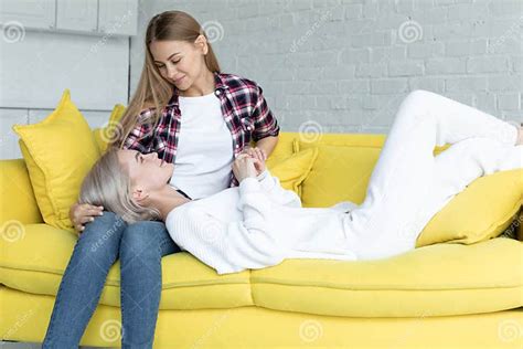 Romantic Lesbian Couple Enjoying Time Together At Home Stock Image