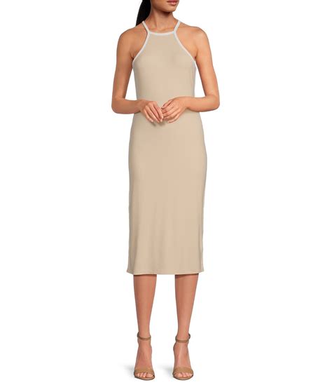 Gianni Bini Kinsley Span Knit Ribbed Cutout Halter Neck Midi Sheath Dress Dillard S