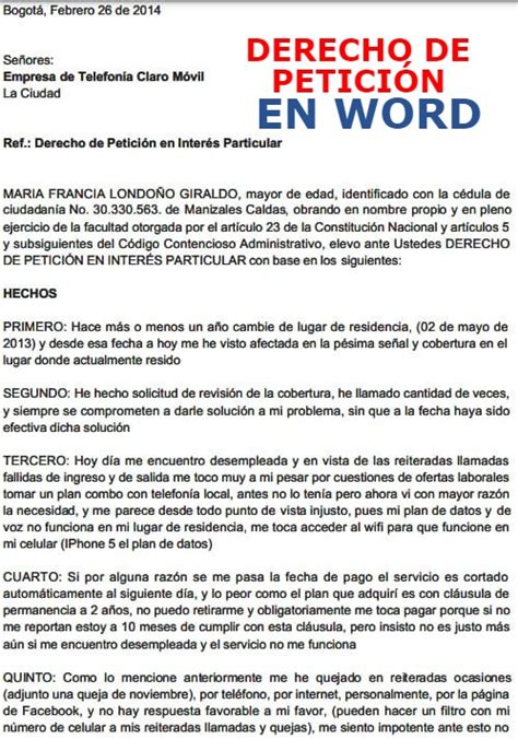 Modelo O Formato Derecho De Peticion Formato Derecho De Petici N Hot