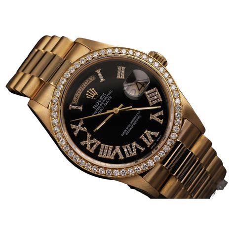 Rolex Presidential 18kt Gold Black Roman Diamond Numeral Dial Diamond