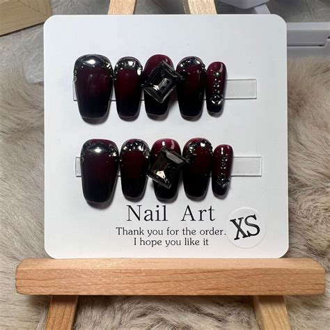 Wine Nail Artificial Red Gradient Manicure Wearable Nails And Removable