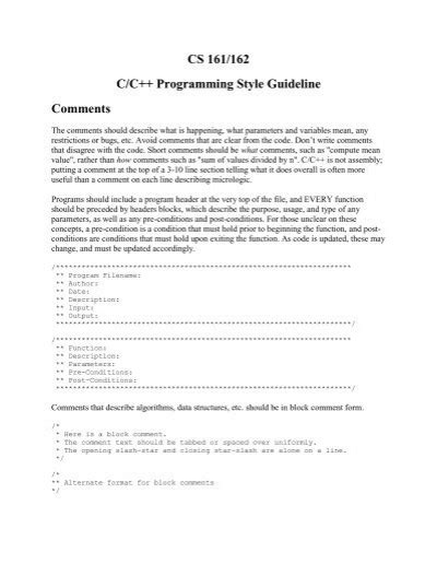 Cs 161162 Cc Programming Style Guideline Comments Classes