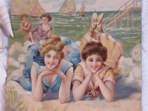 Postcard Bathing Beauty Beach Seaside Scene Antique Edwardian Etsy