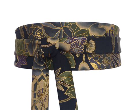 Ceinture Obi Noire Fleurs Et Cordons Japonais Dor S