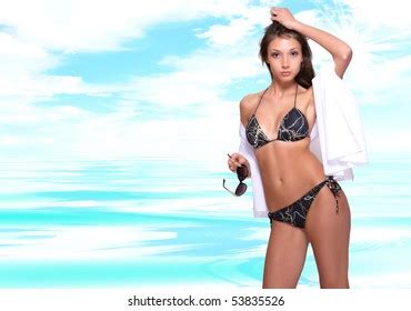 Sexy Bikini Model Over Sea Background Stock Photo 53877676 Shutterstock