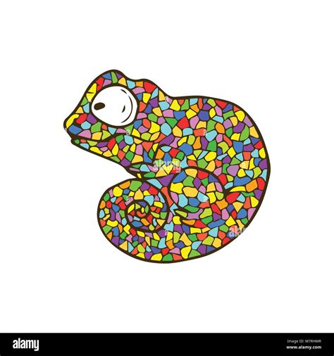 Vector Mosaic Chameleon Cute Cartoon Colorful Animal Stock Vector