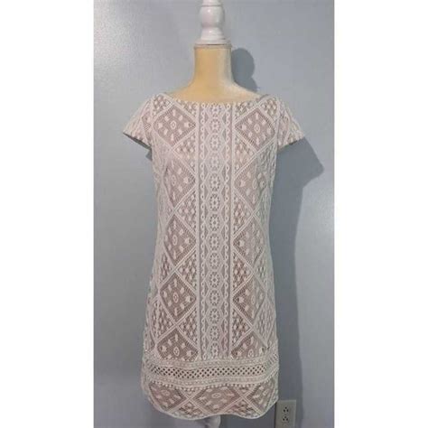 Vince Camuto Mini Dress Nude With White Crochet Lace Gem