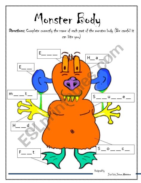 Monster Body Esl Worksheet By Pepenglish