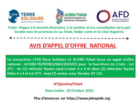 Le Consortium Ccfd Terre Solidaire Et Acord Tchad Lance Un Appel D