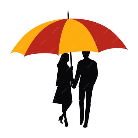 Premium Vector Silhouette Of A Couple Under The Umbrella Illustration