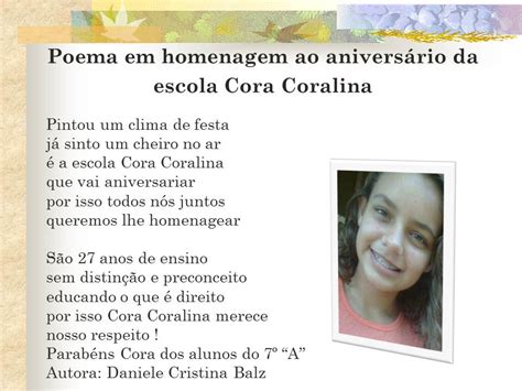 E E E F M CORA CORALINA Poema elaborado por uma aluna do 7º A